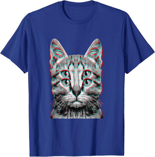 Glitch Weird Cat Kitten Optical Illusion Cat Mom Dad T-Shirt - T-Shirt | Royal