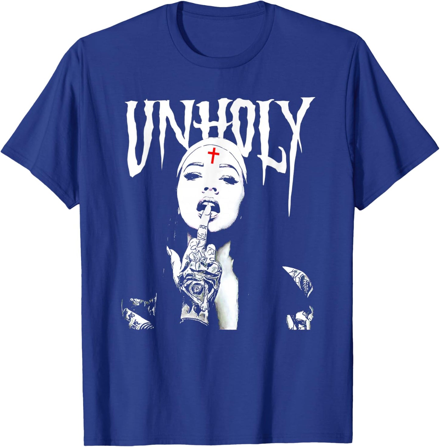 Satanic Nun Tattoos Unholy T-Shirt - T-Shirt | Royal