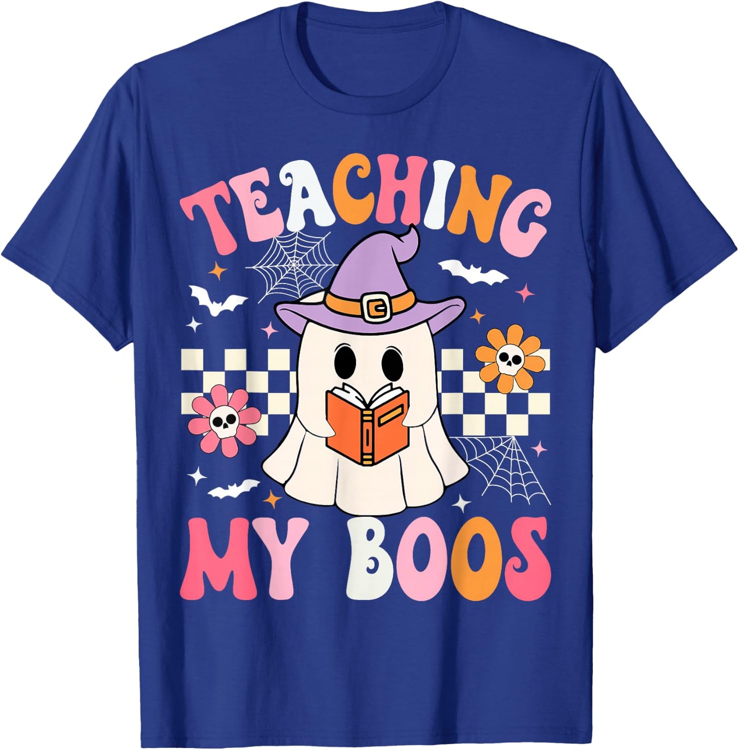 Groovy Teaching My Boos Teacher Ghost Halloween Teacher T-Shirt - T-Shirt | Royal
