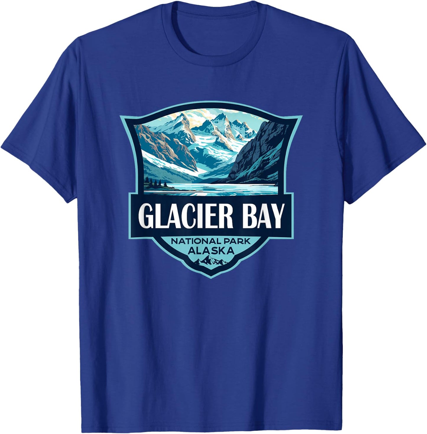 Glacier Bay National Park Illustration Travel Retro Badge T-Shirt - T-Shirt | Royal