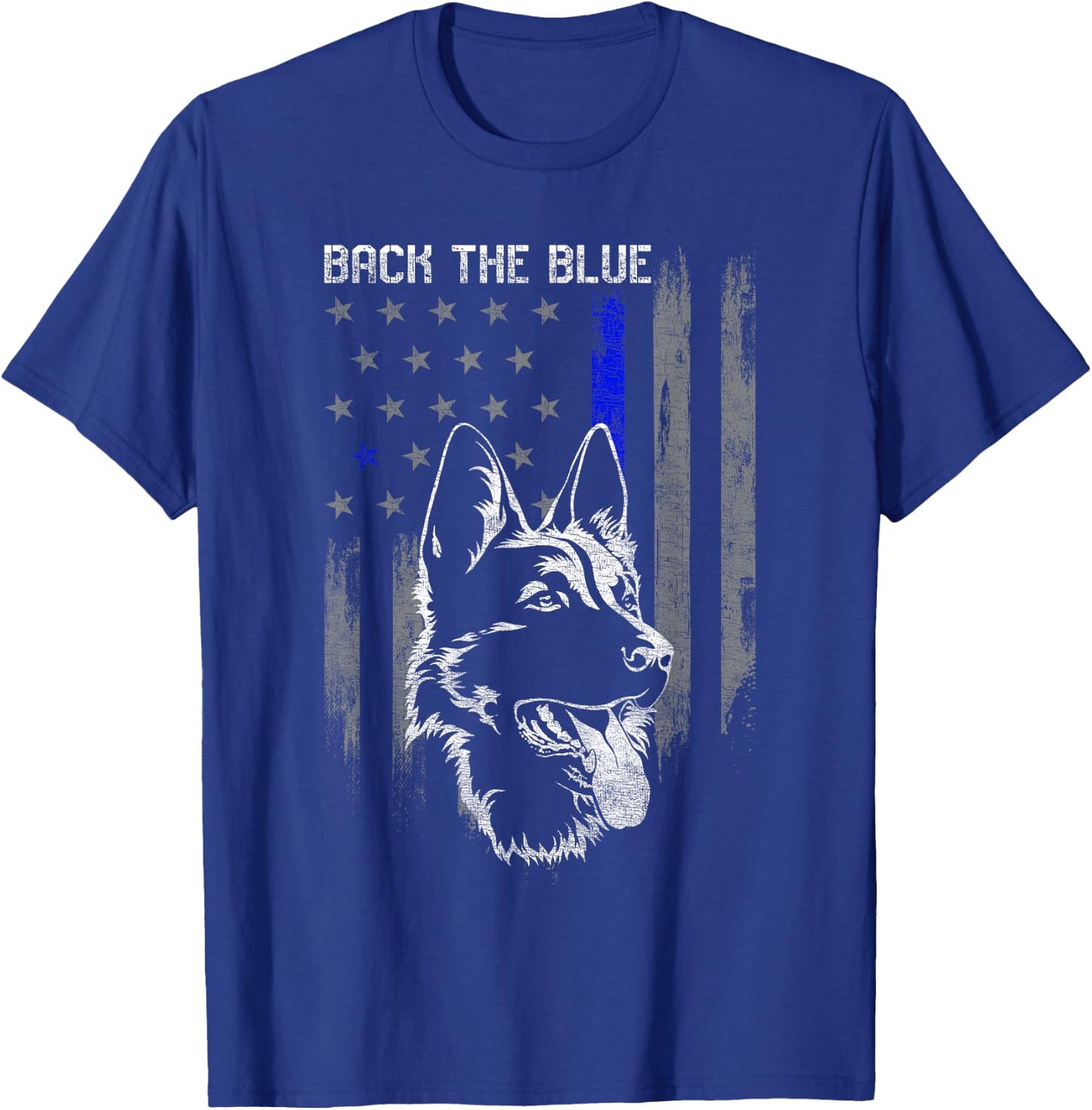 Back The Blue Thin Blue Line Flag German Shepherd Police T-Shirt - T-Shirt | Royal