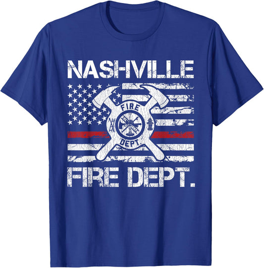 Nashville Tennessee Fire Department Thin Red Line Fireman T-Shirt - T-Shirt | Royal