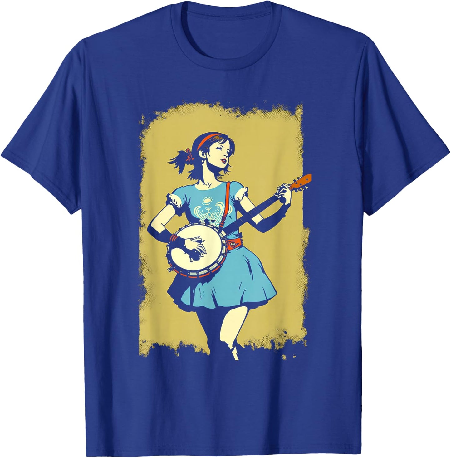 Banjo Girl Beautiful Hippie Woman Bluegrass Festival T-Shirt - T-Shirt | Royal