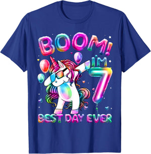 7 Years Old Dabbing Unicorn Gifts 7th Birthday Girl Party T-Shirt - T-Shirt | Royal