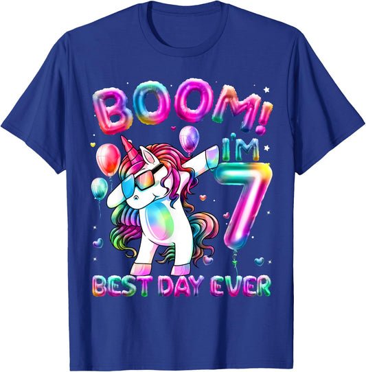 7 Years Old Dabbing Unicorn Gifts 7th Birthday Girl Party T-Shirt - T-Shirt | Royal