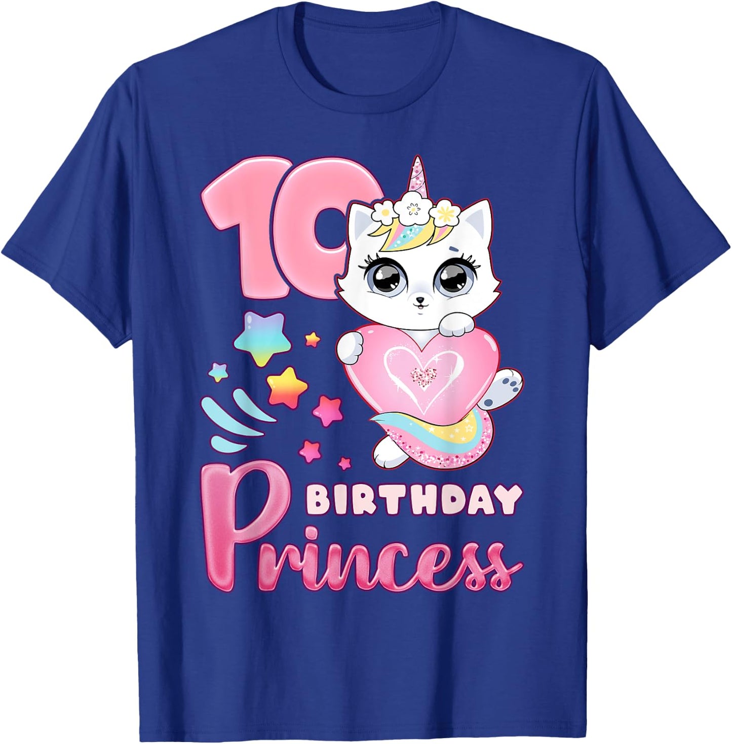 Girl, 10th birthday, unicorn cat, number 10 T-Shirt - T-Shirt | Royal