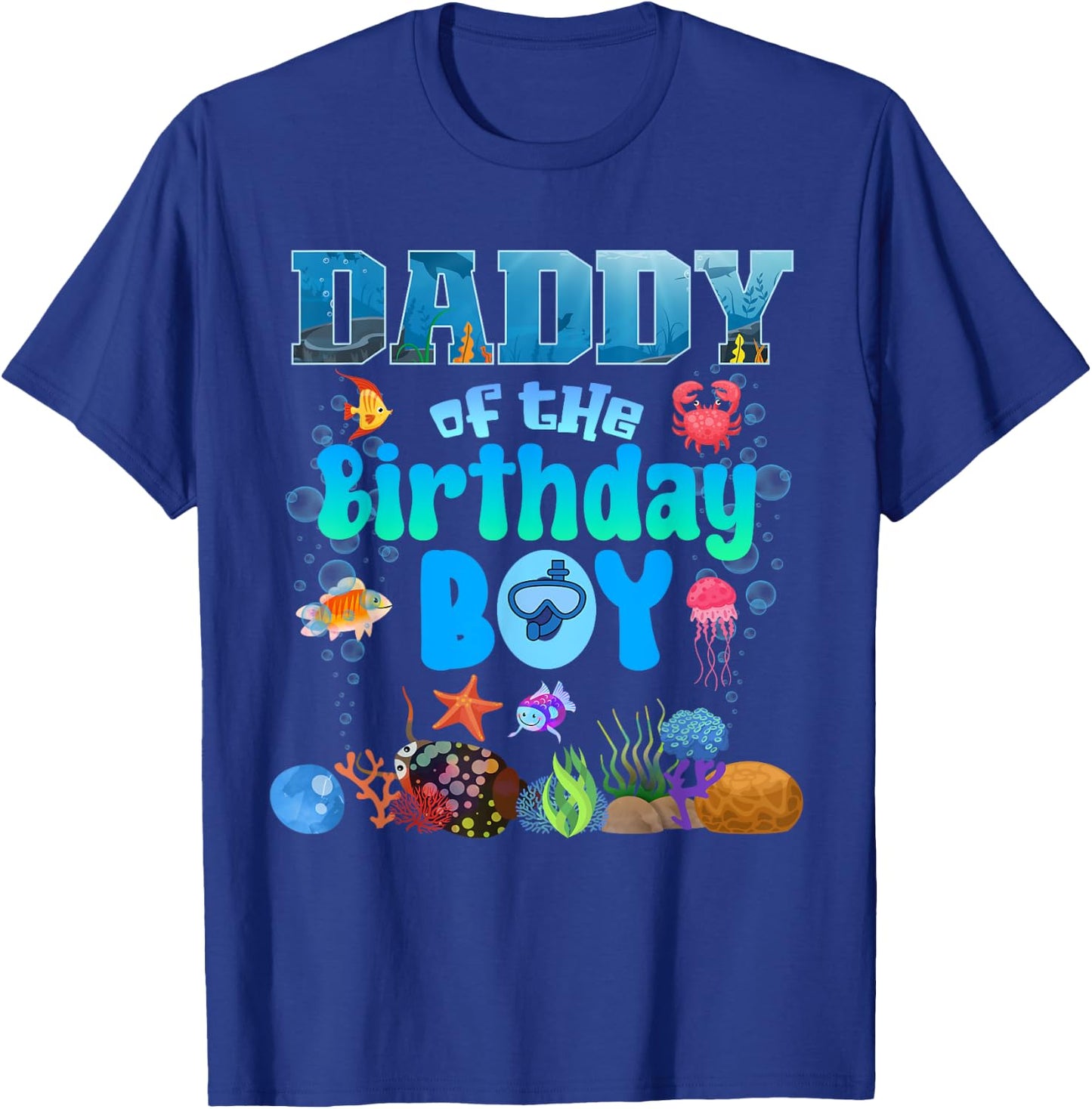 Daddy Of The Birthday Boy Aquarium Sea Animals Matching T-Shirt - T-Shirt | Royal