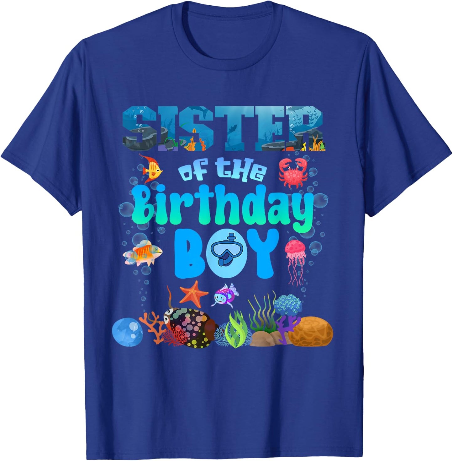 Sister Of The Birthday Boy Aquarium Sea Animals Matching T-Shirt - T-Shirt | Royal