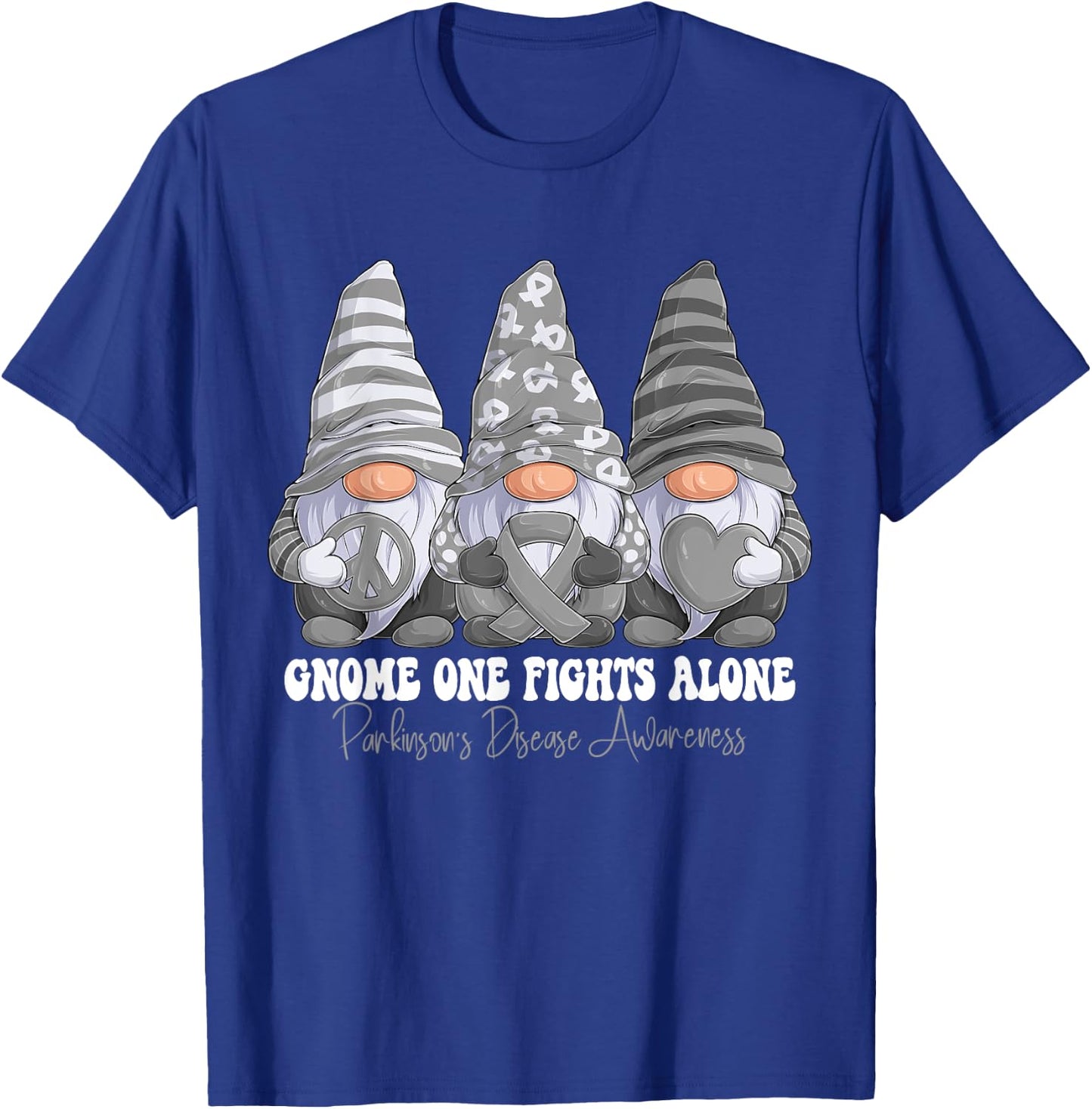 Parkinson's Disease Awareness Month Gray Ribbon Gnomies T-Shirt - T-Shirt | Royal