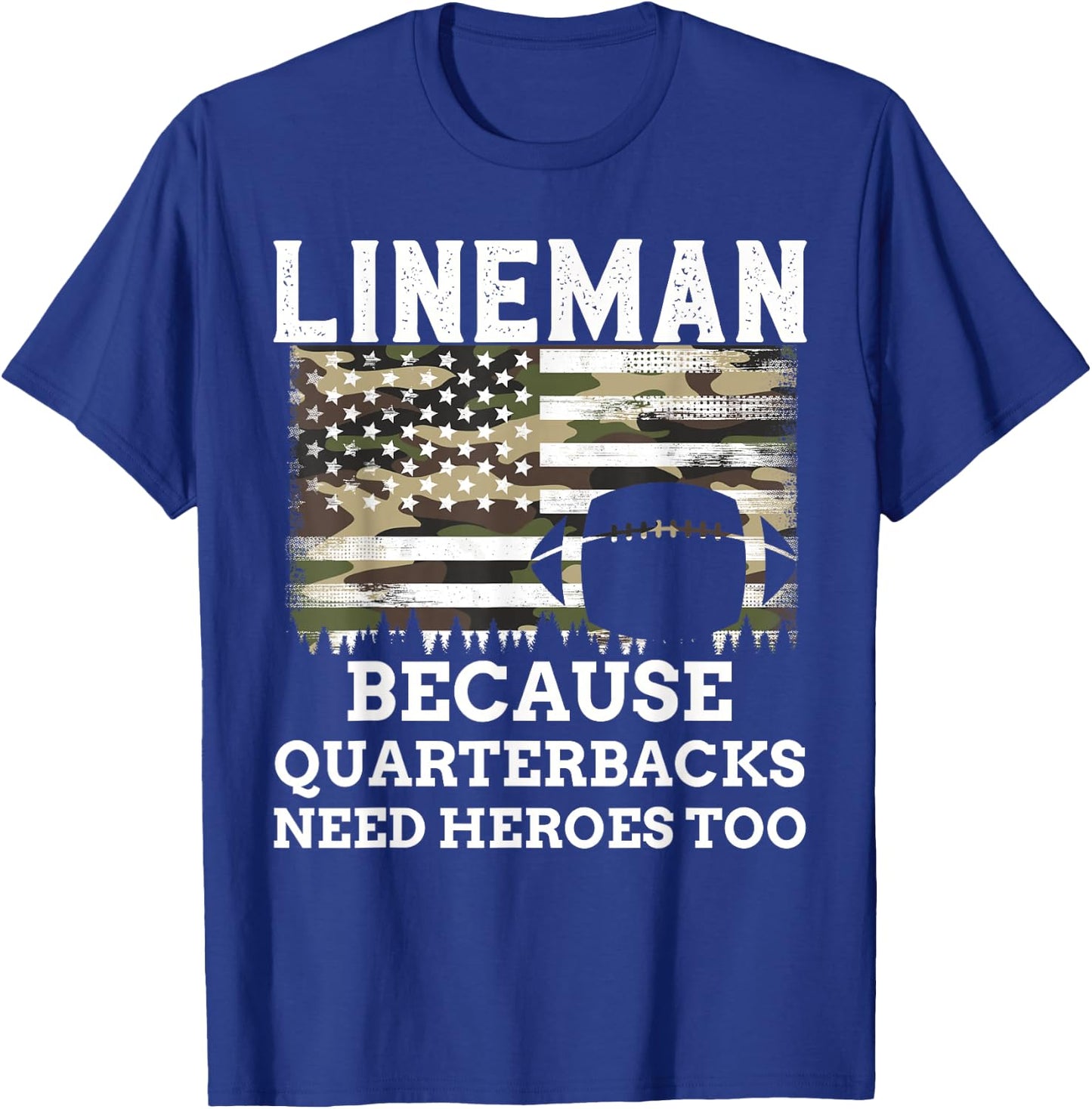Lineman Football Gift Patriotic American Flag Camouflage T-Shirt - T-Shirt | Royal