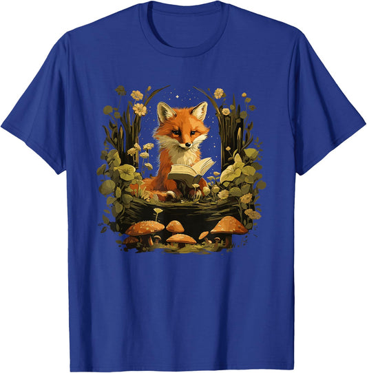 Cottagecore Fox Reading Book Aesthetic Outfit T-Shirt - T-Shirt | Royal