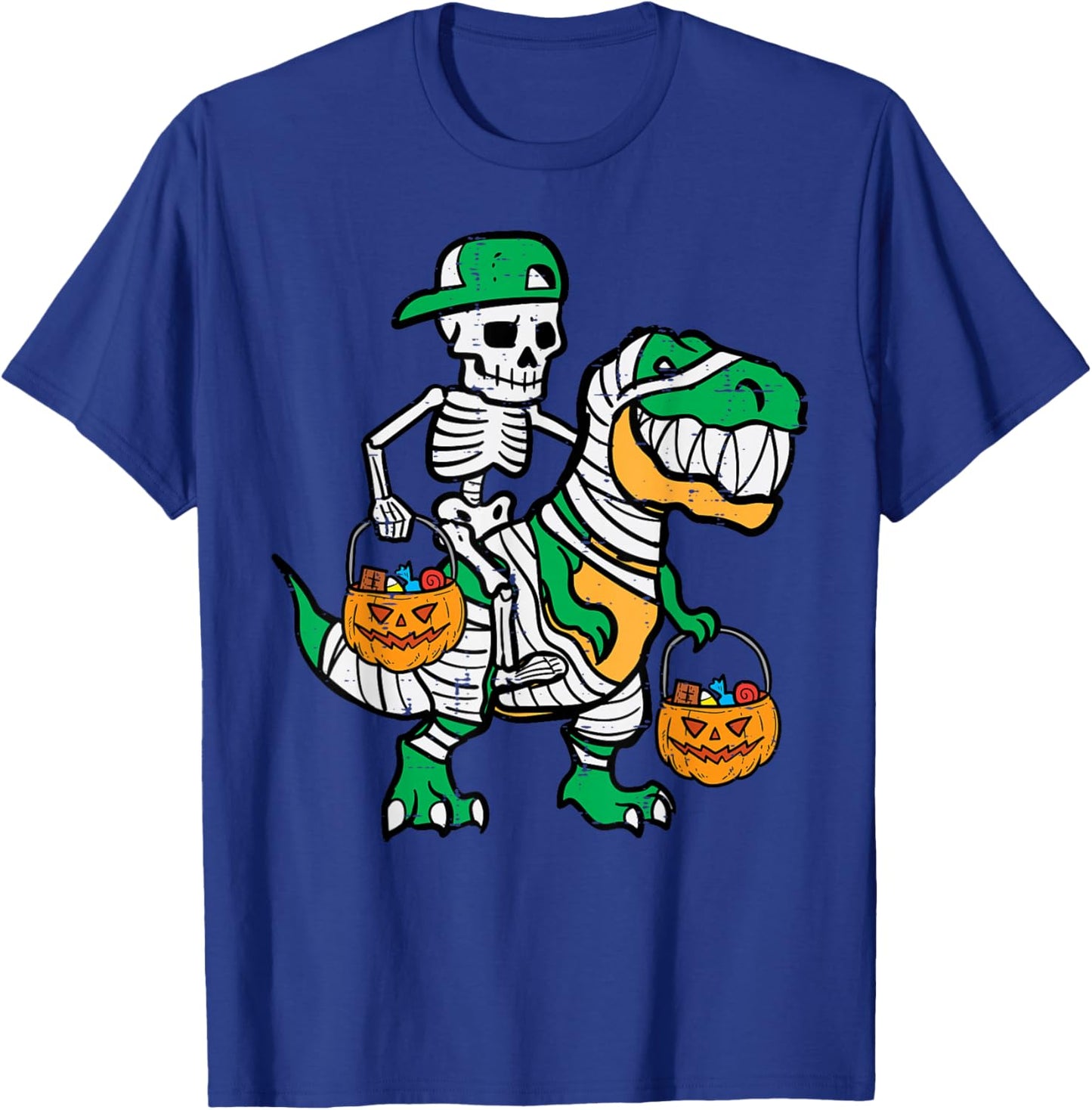 Skeleton Green Cap Dino Toddler Boys Halloween Kids Youth T-Shirt - T-Shirt | Royal