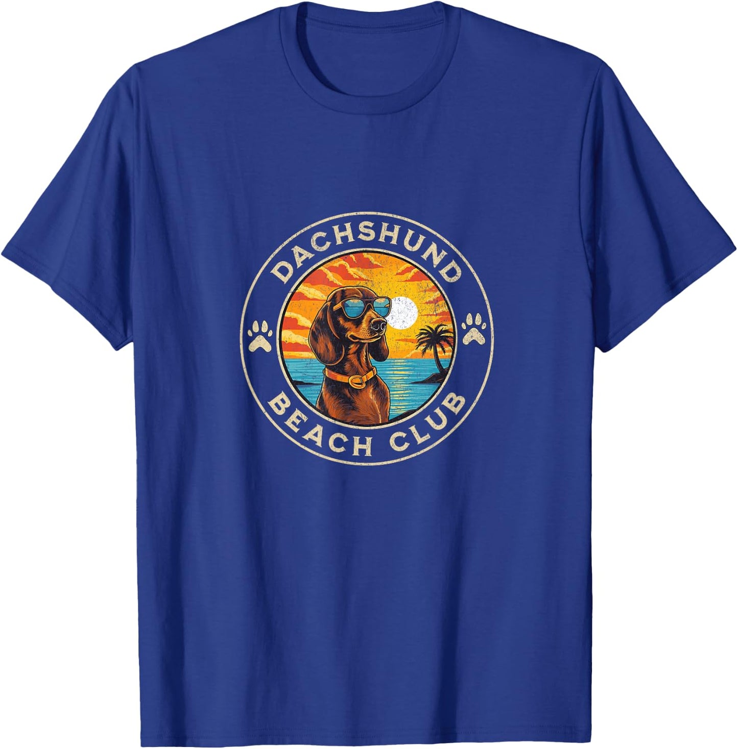 Dachshund Beach Club Wiener Dog with Sunglasses at Sunset T-Shirt - T-Shirt | Royal