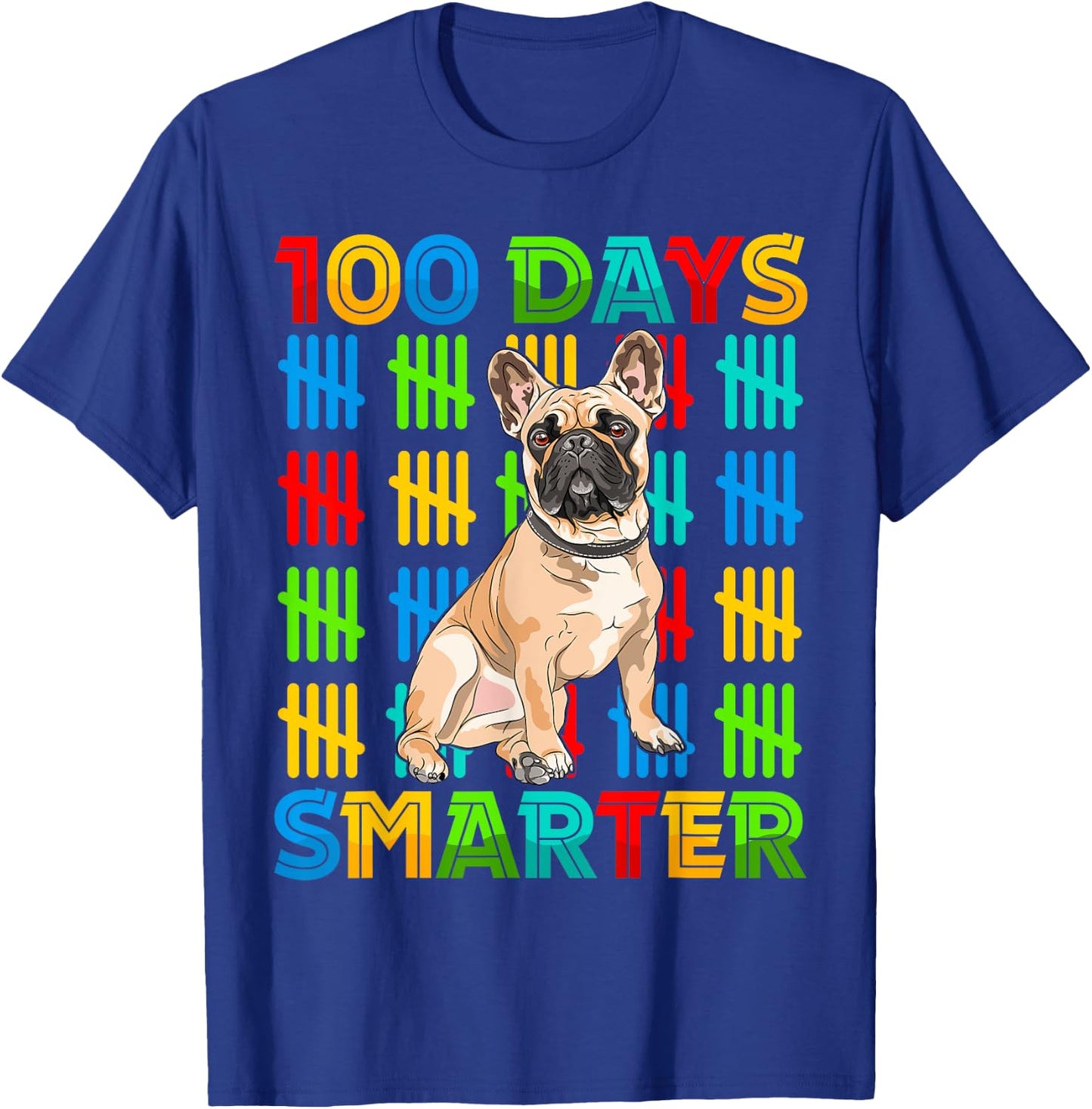 100 Days Smarter Frenchie Dog Lovers 100 Days Of School Kids T-Shirt - T-Shirt | Royal