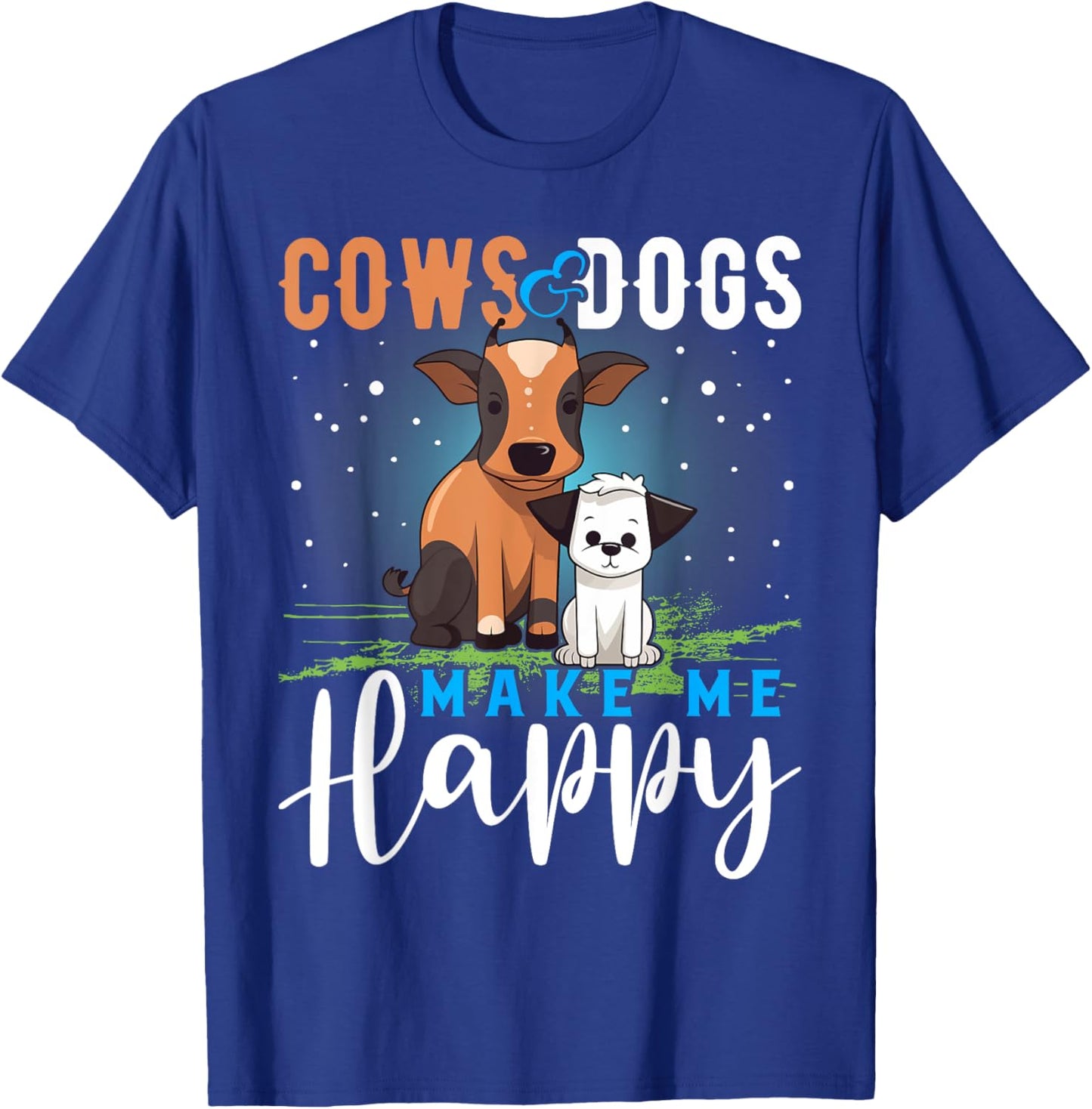 Cows and Dogs Make Me Happy T Shirt Funny Cow Cattle T-Shirt - T-Shirt | Royal