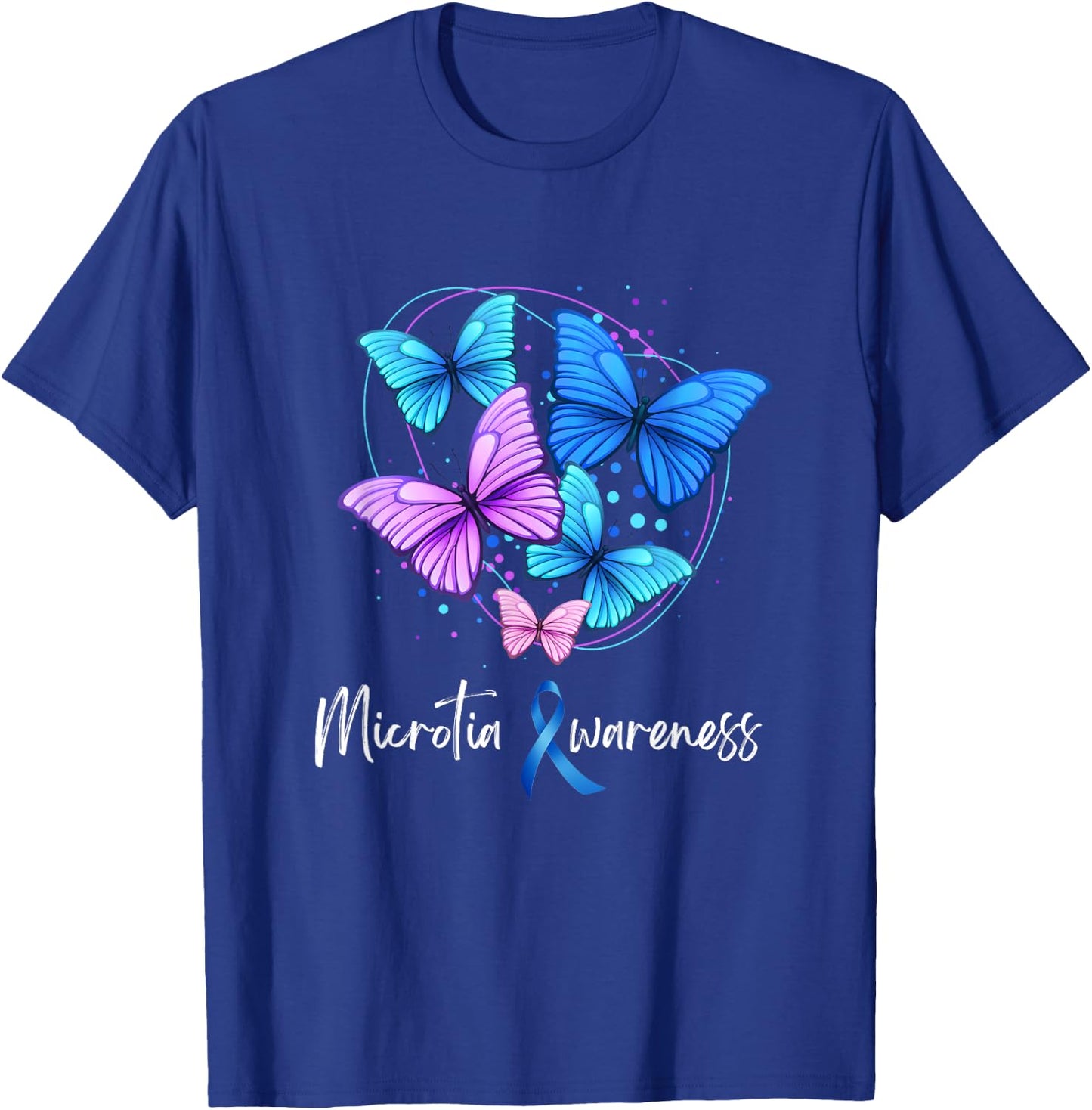 Microtia Awareness Day Blue Ribbon and Teal Butterfly T-Shirt - T-Shirt | Royal