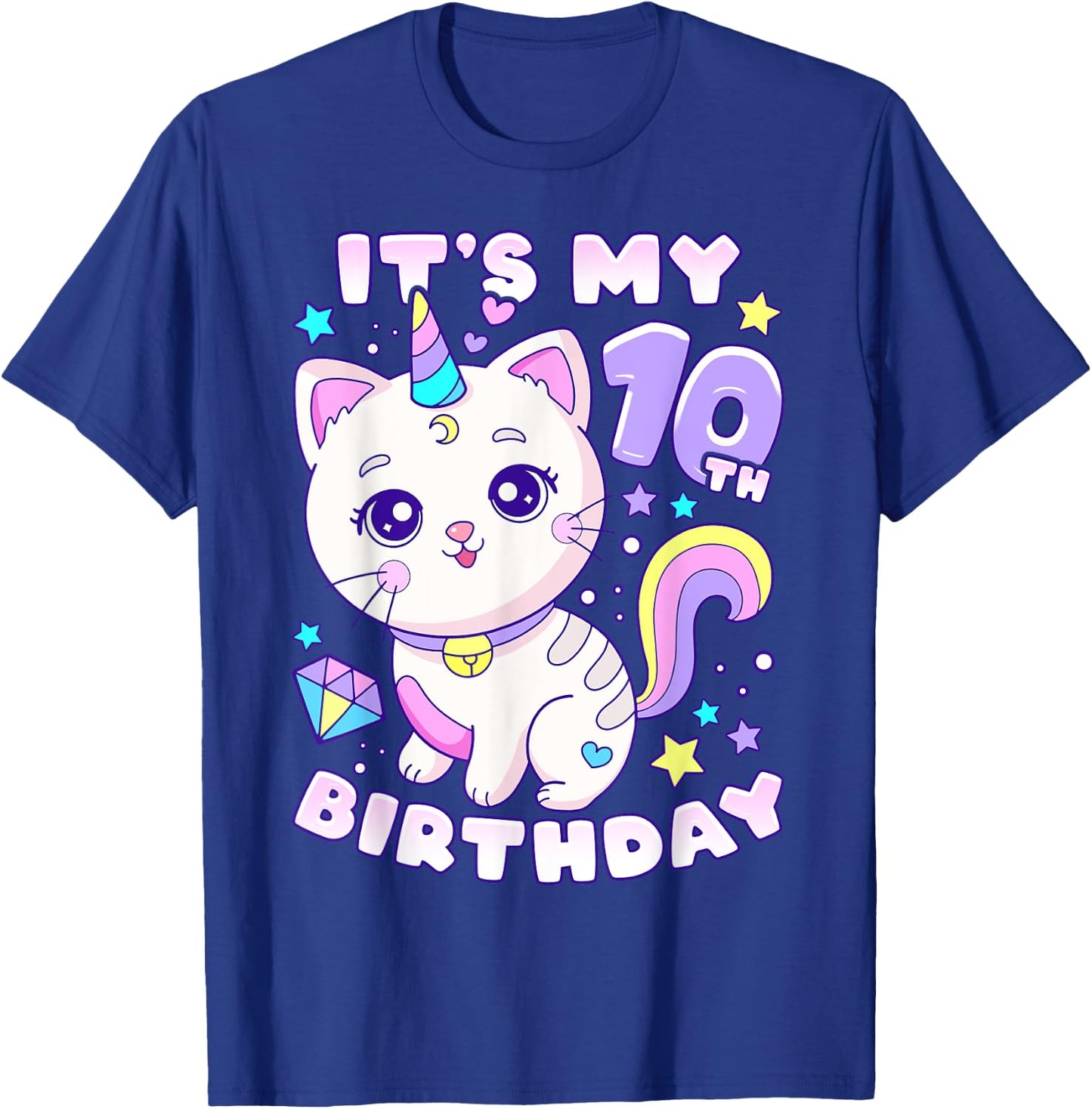 Birthday girl 10 years old, cat, unicorn, 10th birthday T-Shirt - T-Shirt | Royal