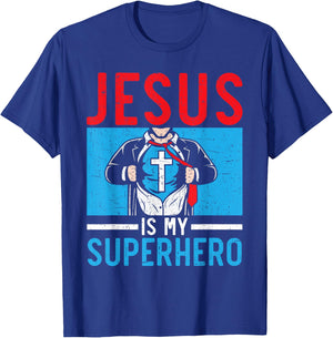 Jesus Is My Superhero Religious Pastor Christian Believer T-Shirt - T-Shirt | Royal