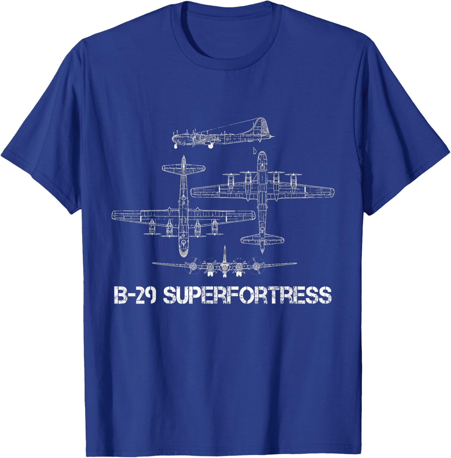 B-29 Superfortress Blueprint Aircraft Schematic WW2 Bomber T-Shirt - T-Shirt | Royal