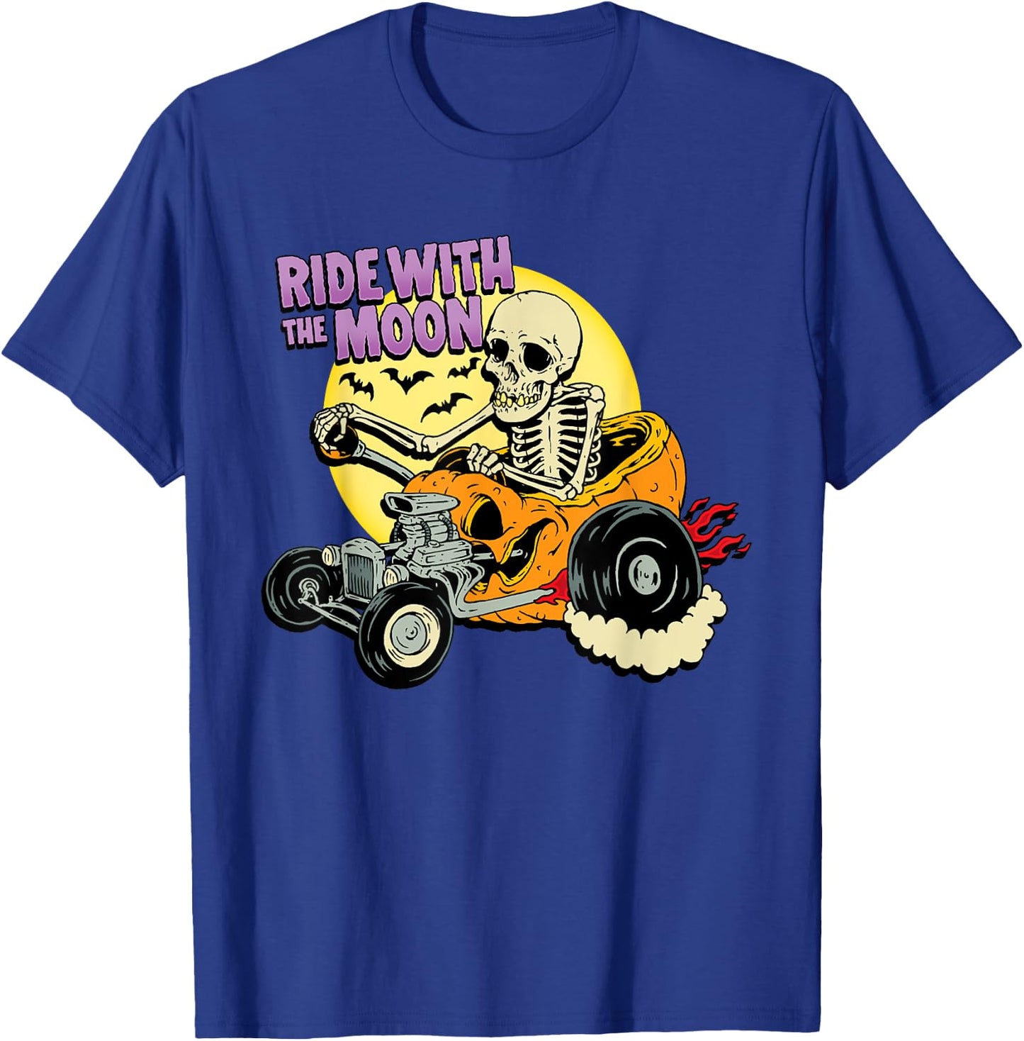 Halloween Pumpkin Hot Rod Skeleton King Rat Rod Dragster T-Shirt - T-Shirt | Royal
