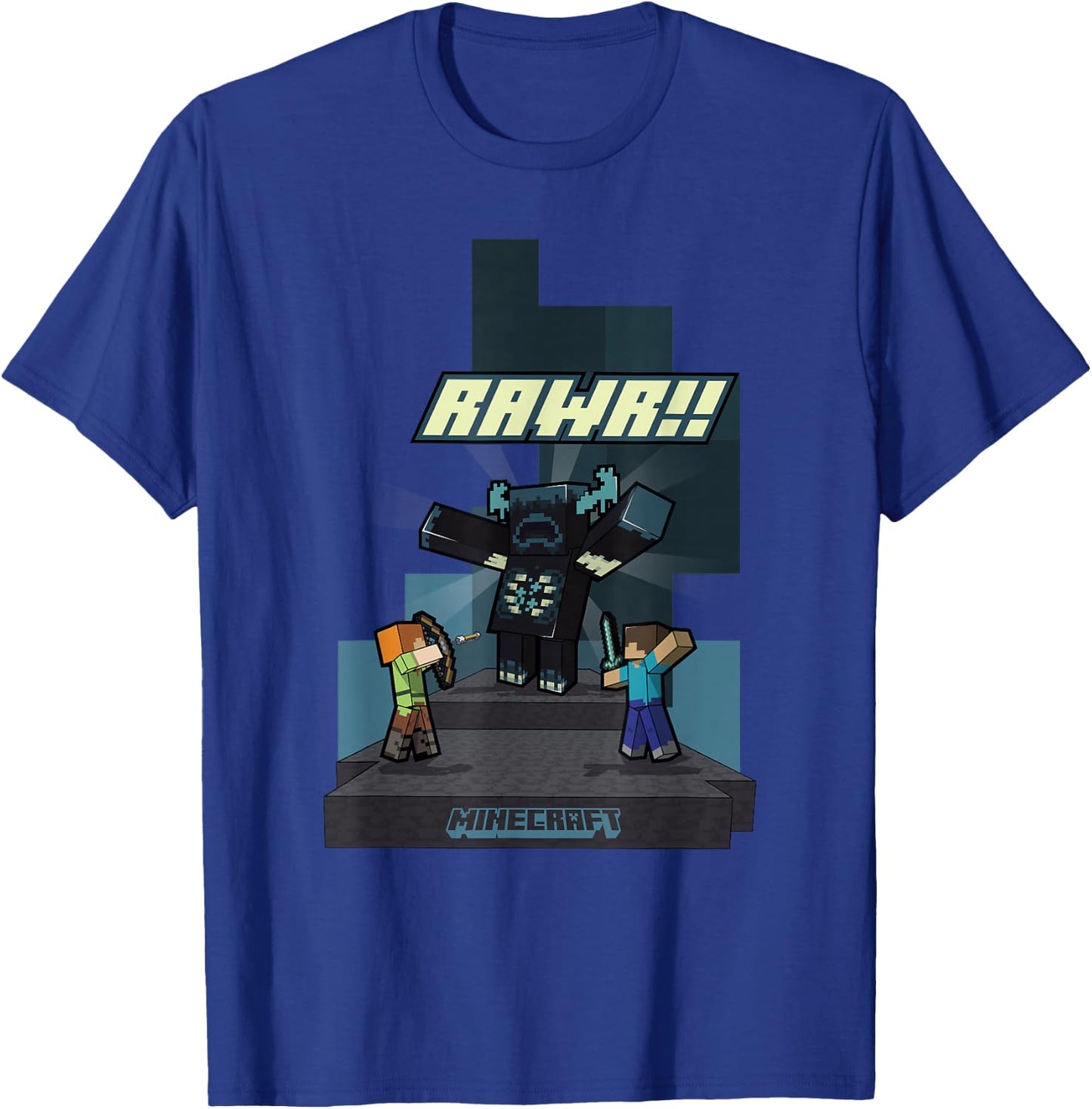 Minecraft Rawr!! Alex And Steve Fighting Off Warden T-Shirt - T-Shirt | Royal