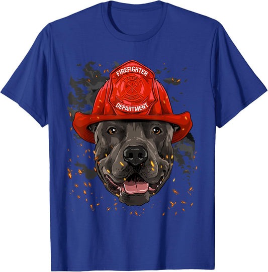 Firefighter American Pit Bull Terrier Fire Department Dog T-Shirt - T-Shirt | Royal