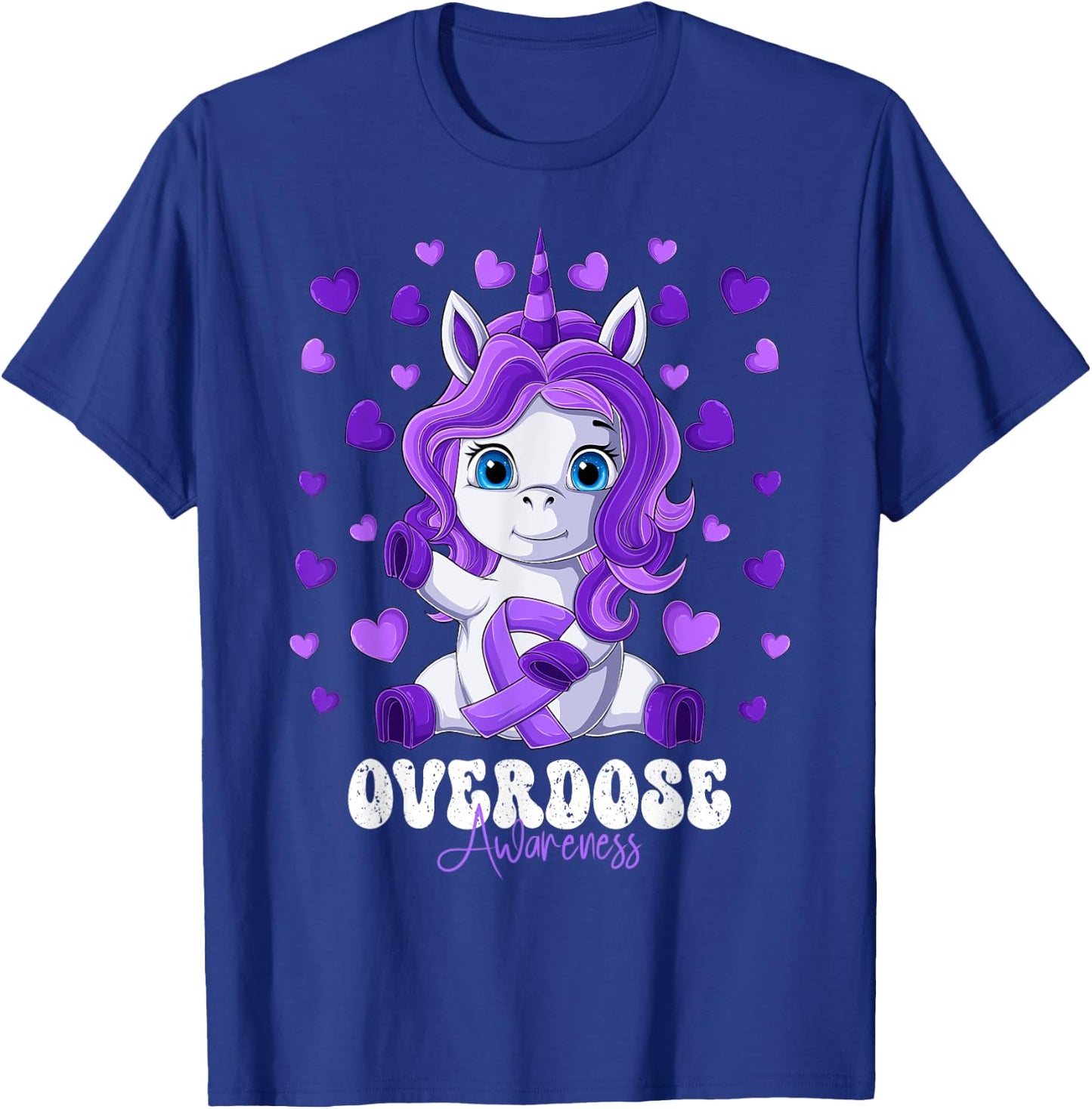 Overdose Awareness Month Purple Ribbon Unicorn T-Shirt - T-Shirt | Royal
