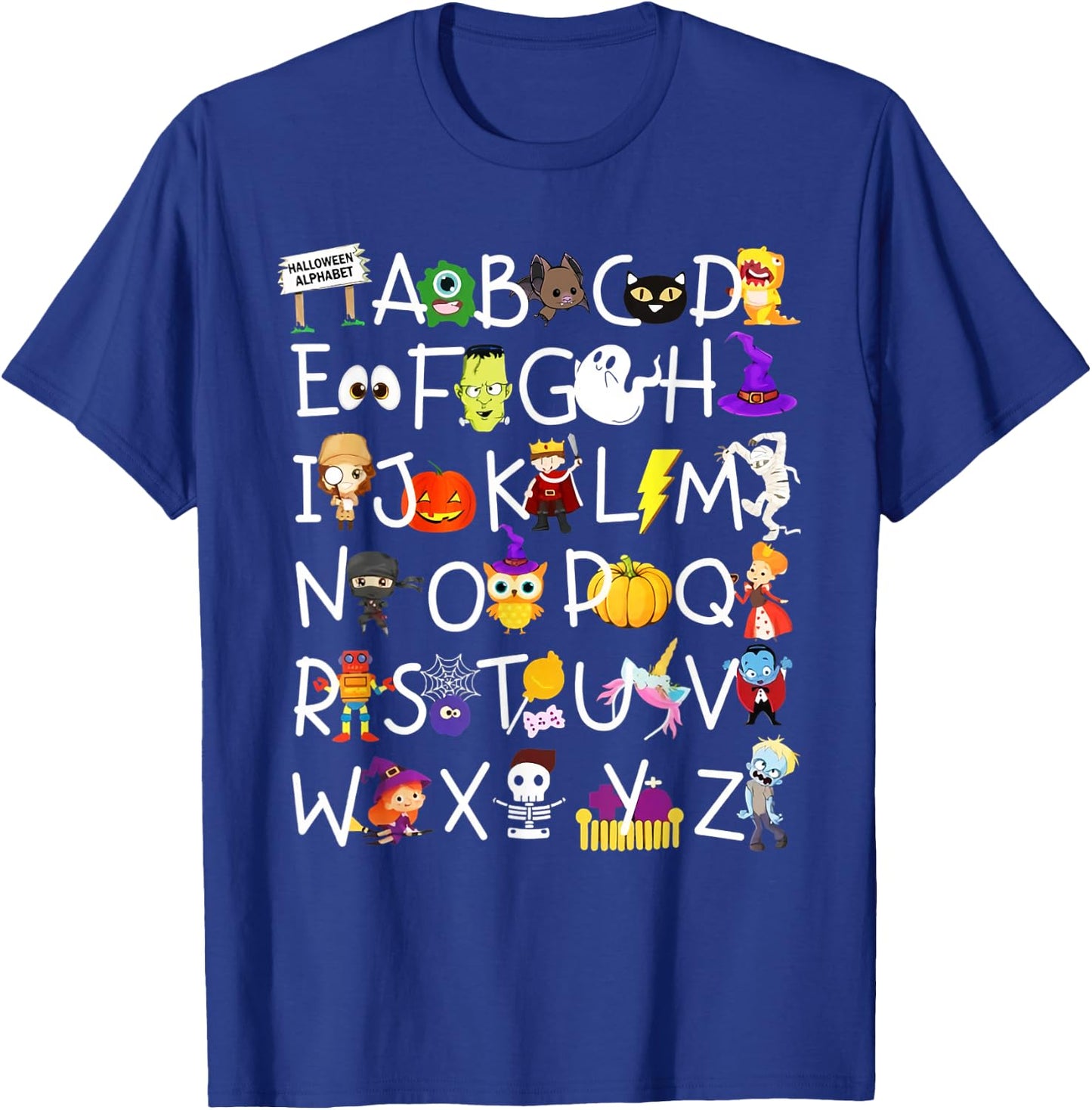 Alphabet ABCs Halloween Characters Kindergarten Teacher Kids T-Shirt - T-Shirt | Royal