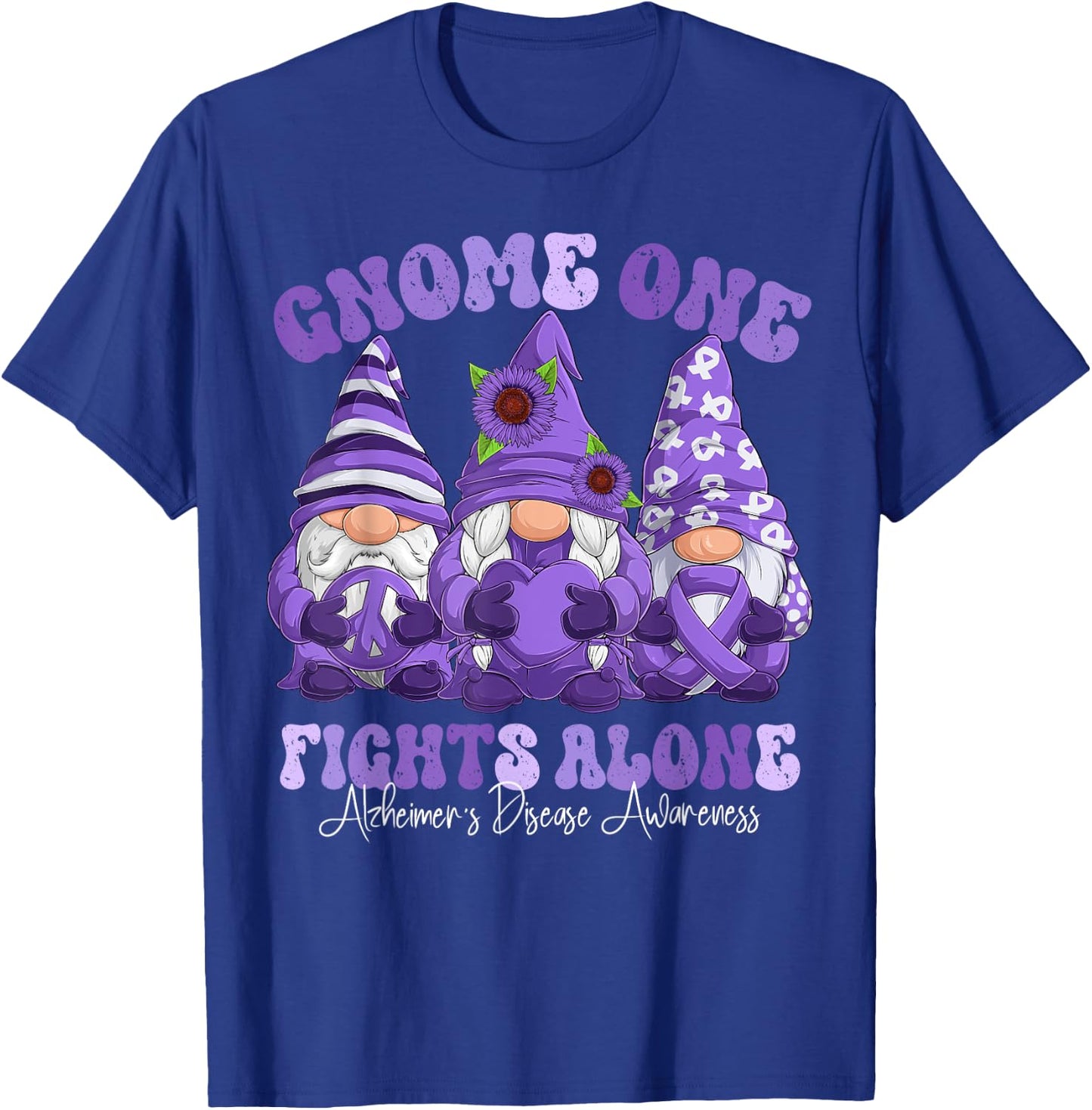 Alzheimer's Disease Awareness Month Purple Ribbon Gnomies T-Shirt - T-Shirt | Royal