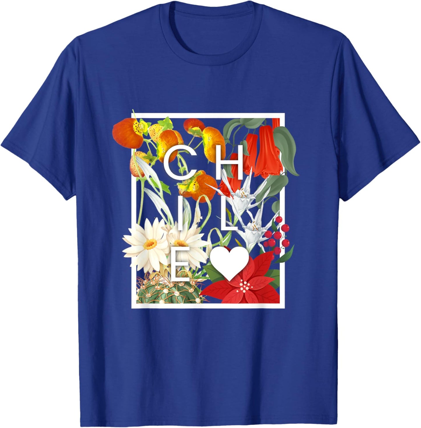 Flowers of Chile Word Art - Chilean Pride T-Shirt - T-Shirt | Royal