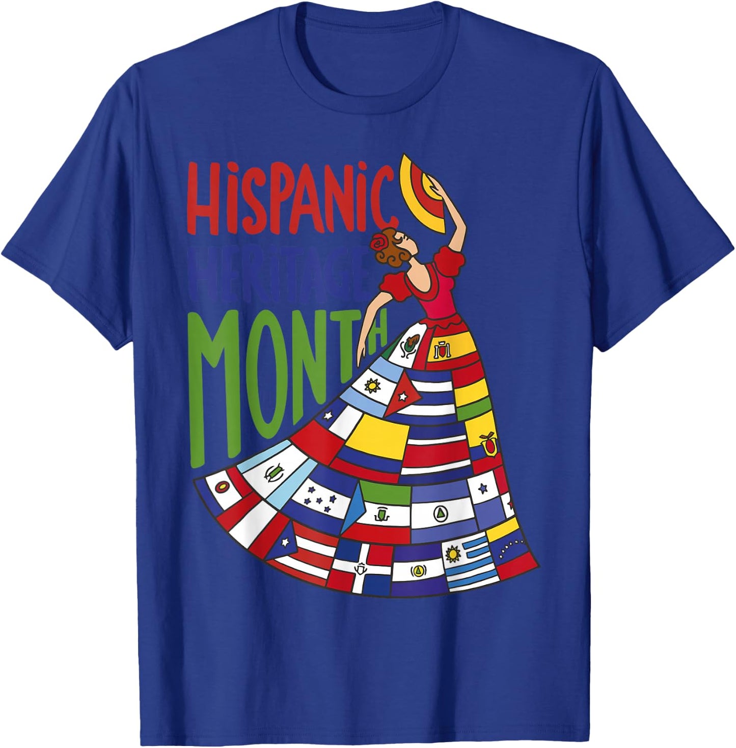 Hispanic Heritage Month 2024 Woman Latin Country Flags Dress T-Shirt - T-Shirt | Royal