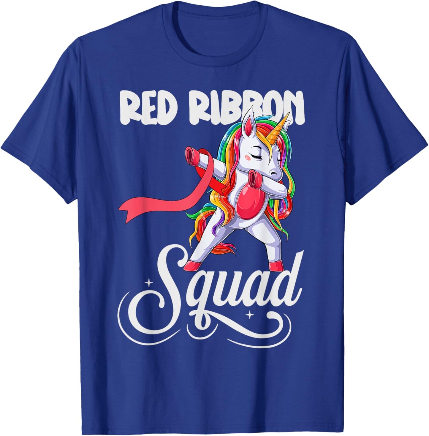 Dabbing unicorn We Wear Red For Red Ribbon Week Awareness T-Shirt - T-Shirt | Royal