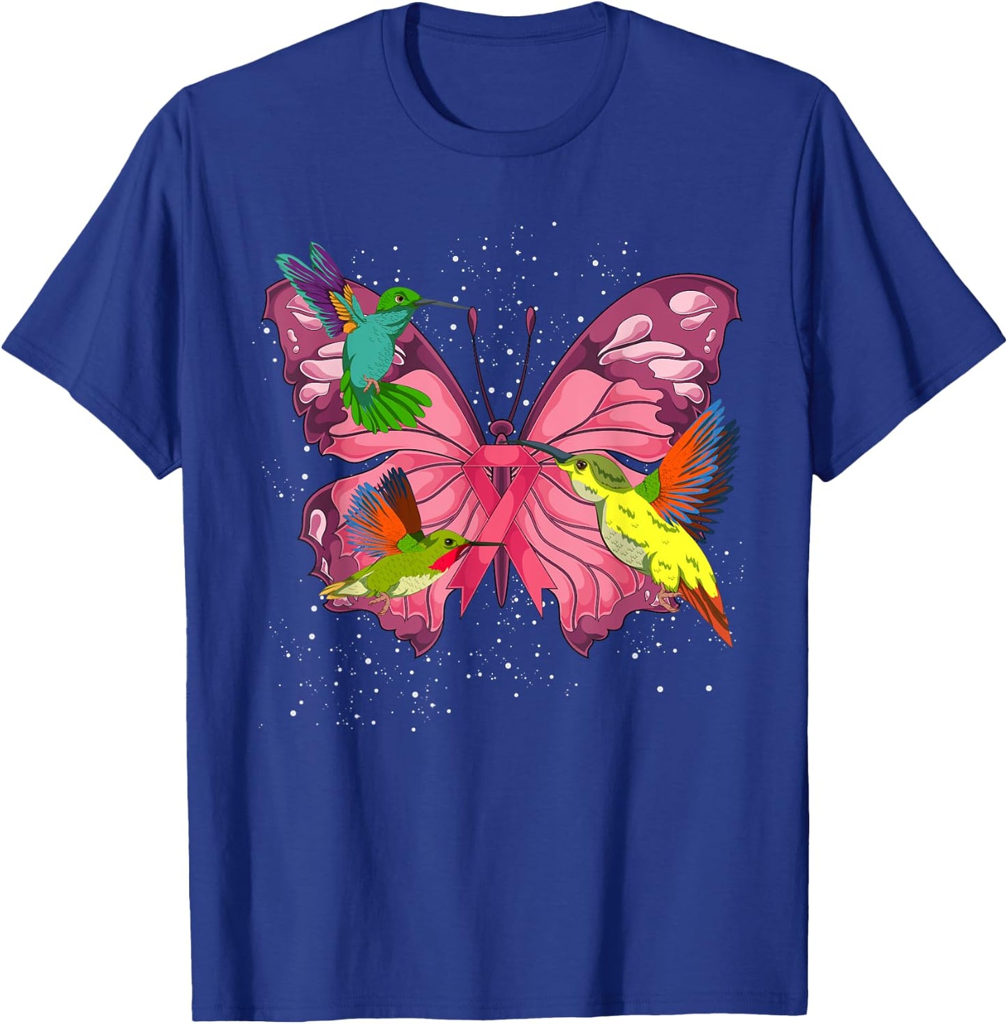 Hummingbird Butterfly Pink Ribbon Breast Cancer Awareness T-Shirt - T-Shirt | Royal