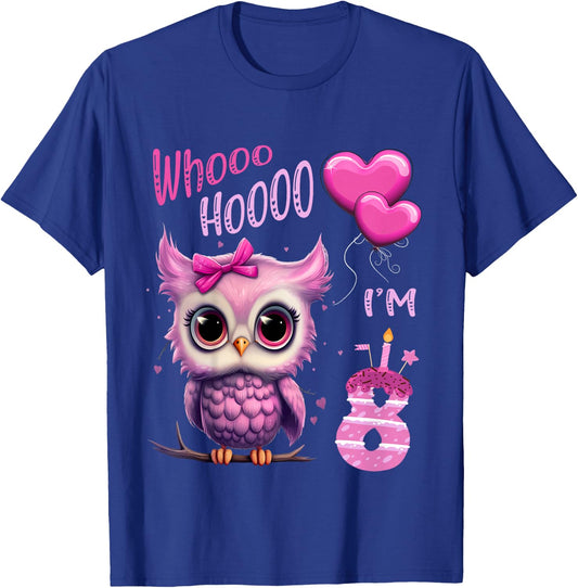 Birthday Shirt Cute Owl - Whooo hooo I’m 8 Years - Girls T-Shirt - T-Shirt | Royal