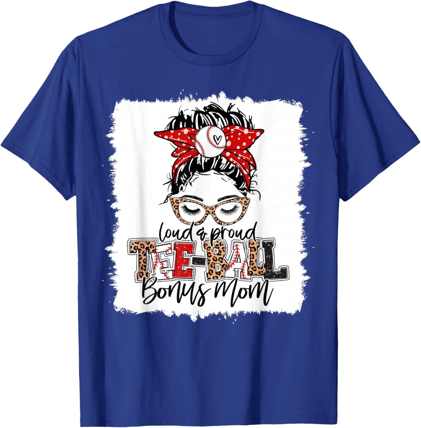 T-Ball Bonus Mom Ball Leopard Print Squad Messy Bun Hair T-Shirt - T-Shirt | Royal