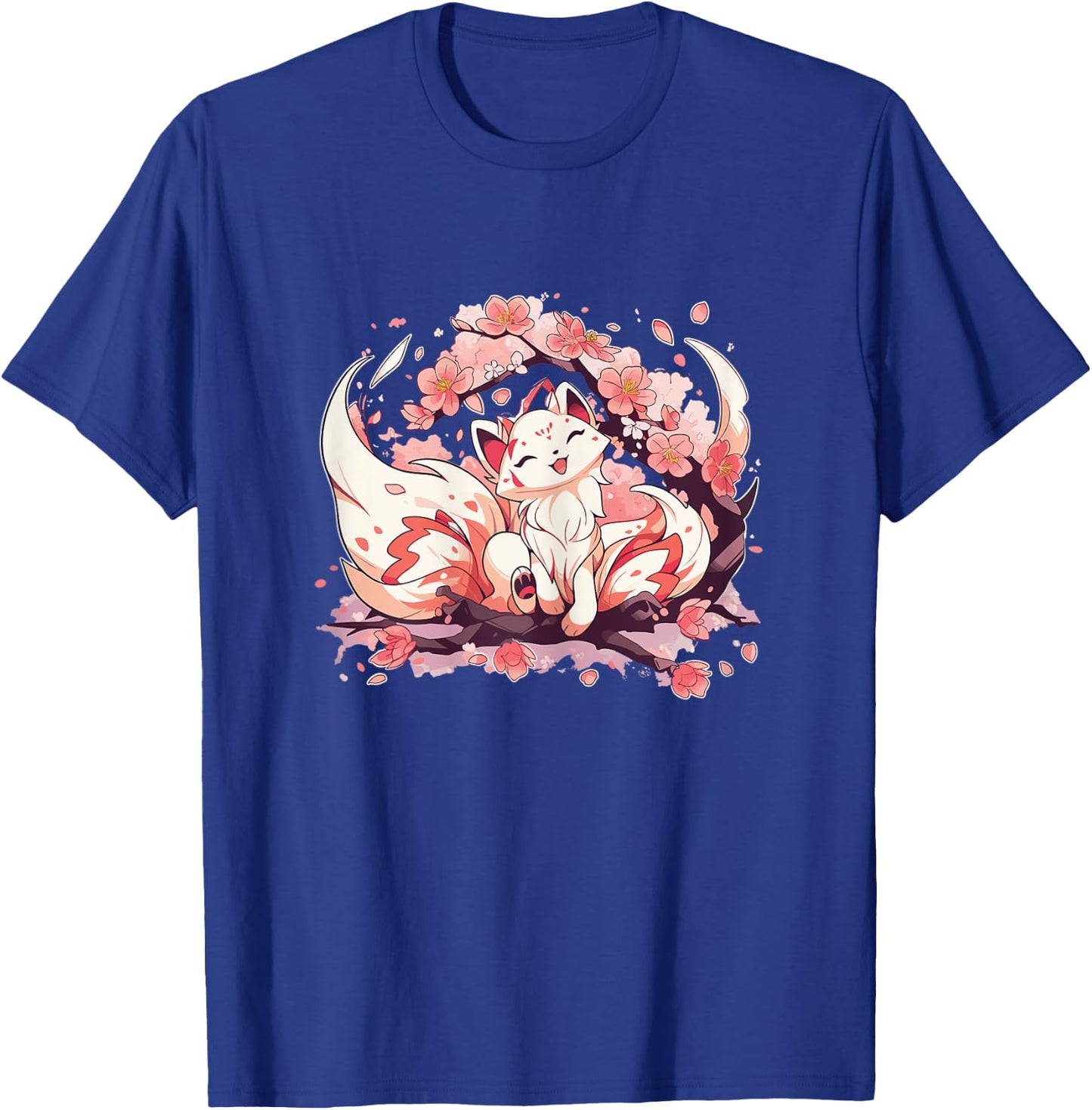 Kitsune Fox Japanese Nine Tailed Fox Cherry Blossom Flowers T-Shirt - T-Shirt | Royal