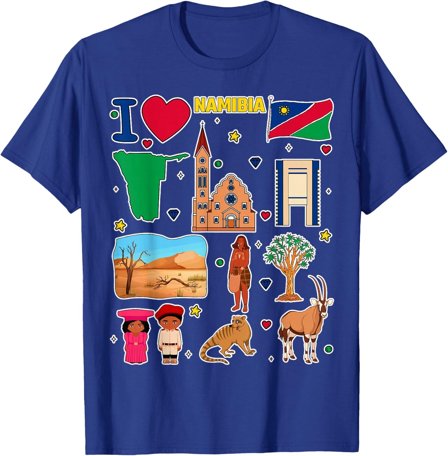 Namibian hand drawn symbols, Namibia map, cultural icons T-Shirt - T-Shirt | Royal