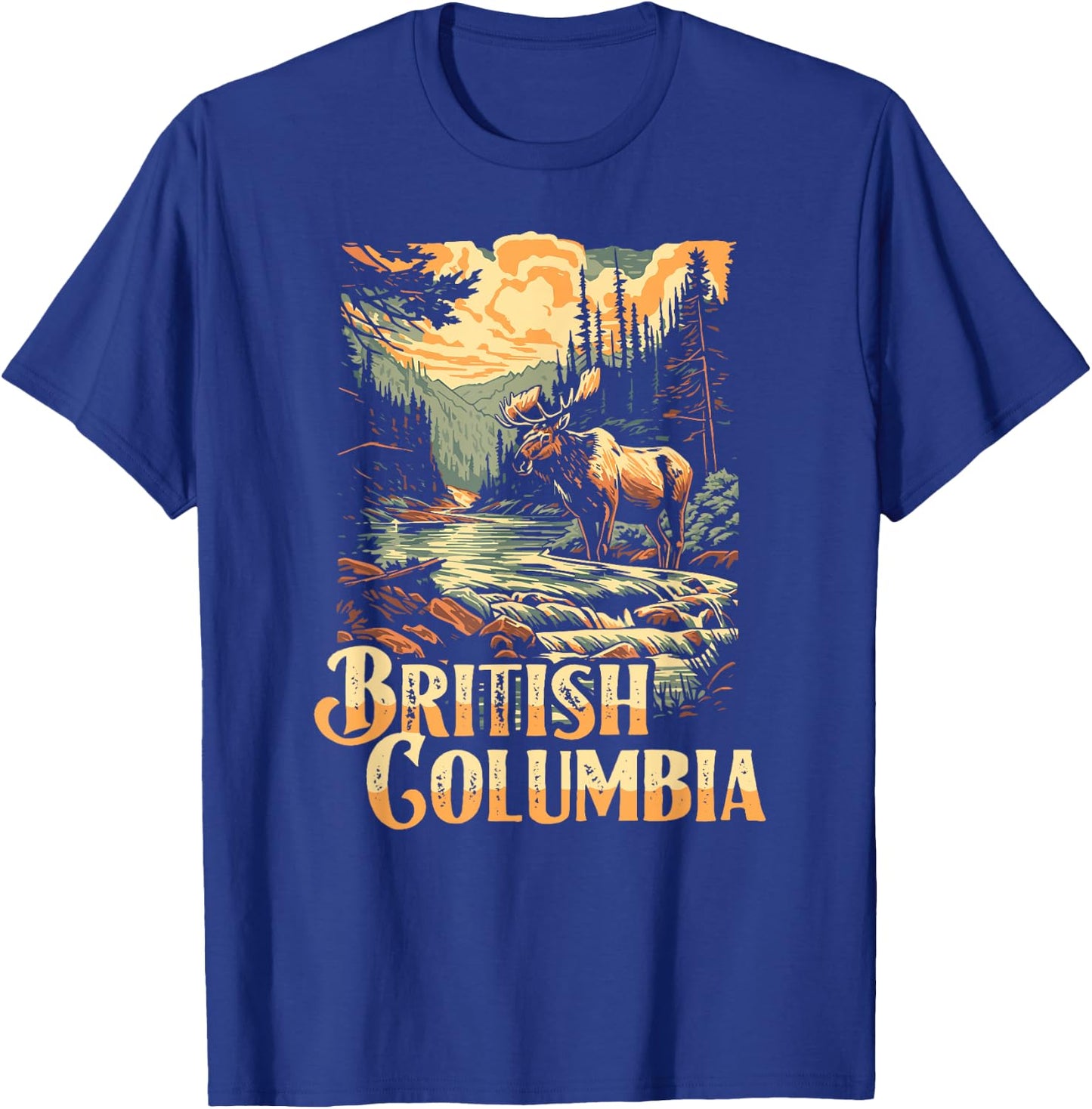 British Columbia Outdoors Canadian Wilderness Moose Vintage T-Shirt - T-Shirt | Royal