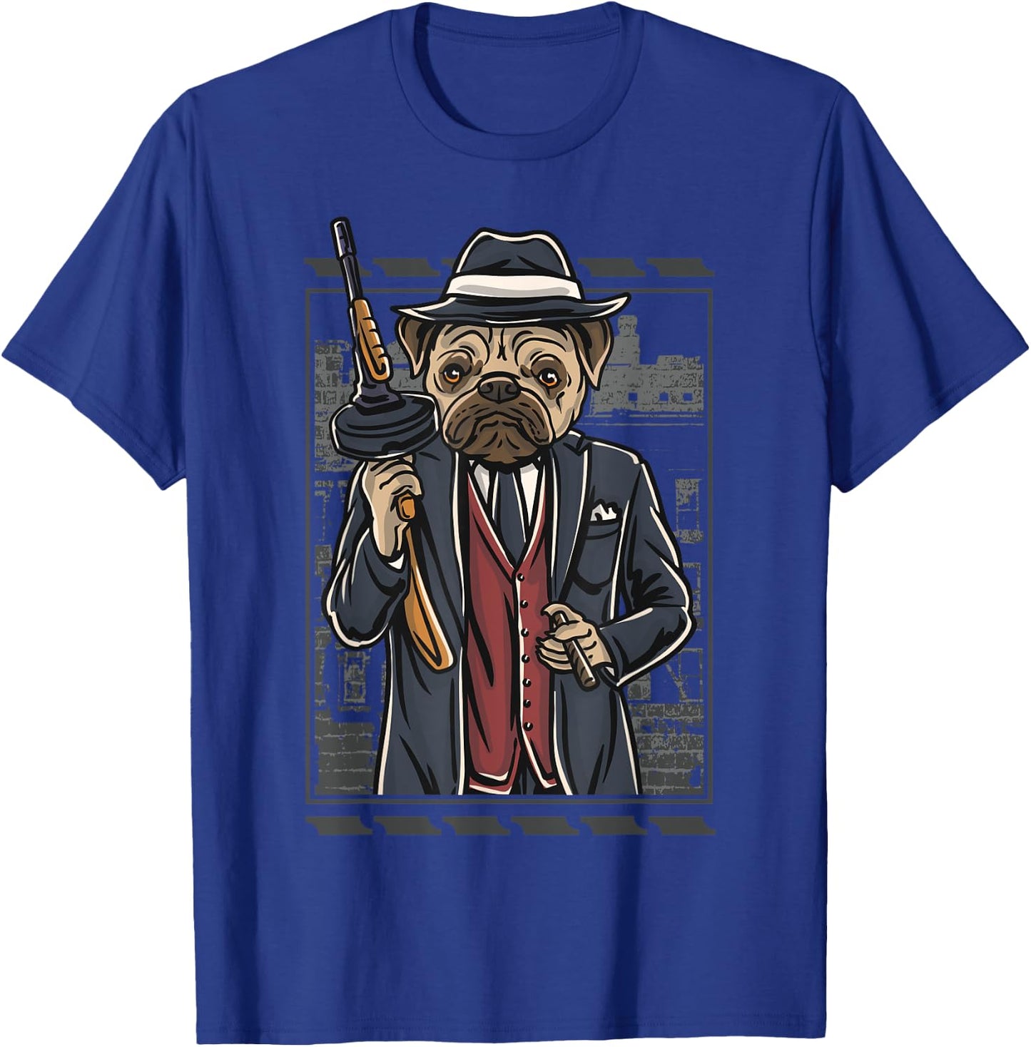 Funny mean looking Bad Pug Dog with Gun & cigar from 1920's Women T-Shirt - T-Shirt | Royal