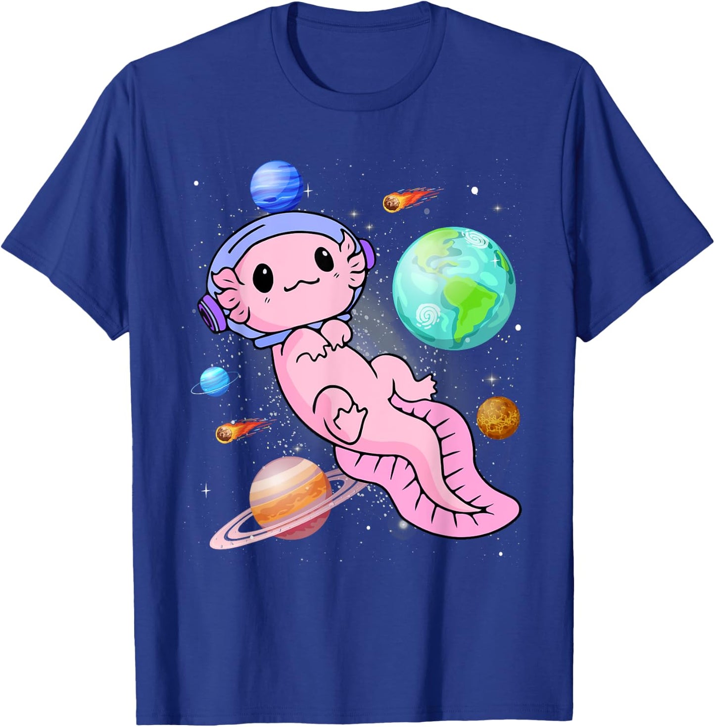 Cute Astronaut Axolotl In Space Galaxy Planet Outer Space T-Shirt - T-Shirt | Royal