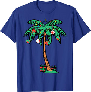 Christmas Palm Xmas Tree Tropical Beach Hawaii Women Men Kid T-Shirt - T-Shirt | Royal