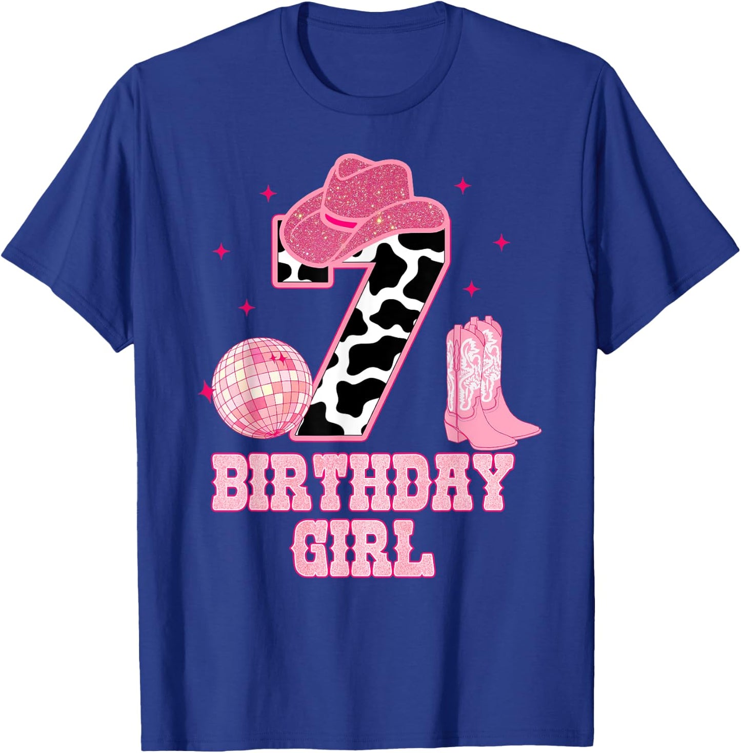 Happy 7th Birthday Girl Outfit Rodeo Western Cowgirl Cowboy T-Shirt - T-Shirt | Royal