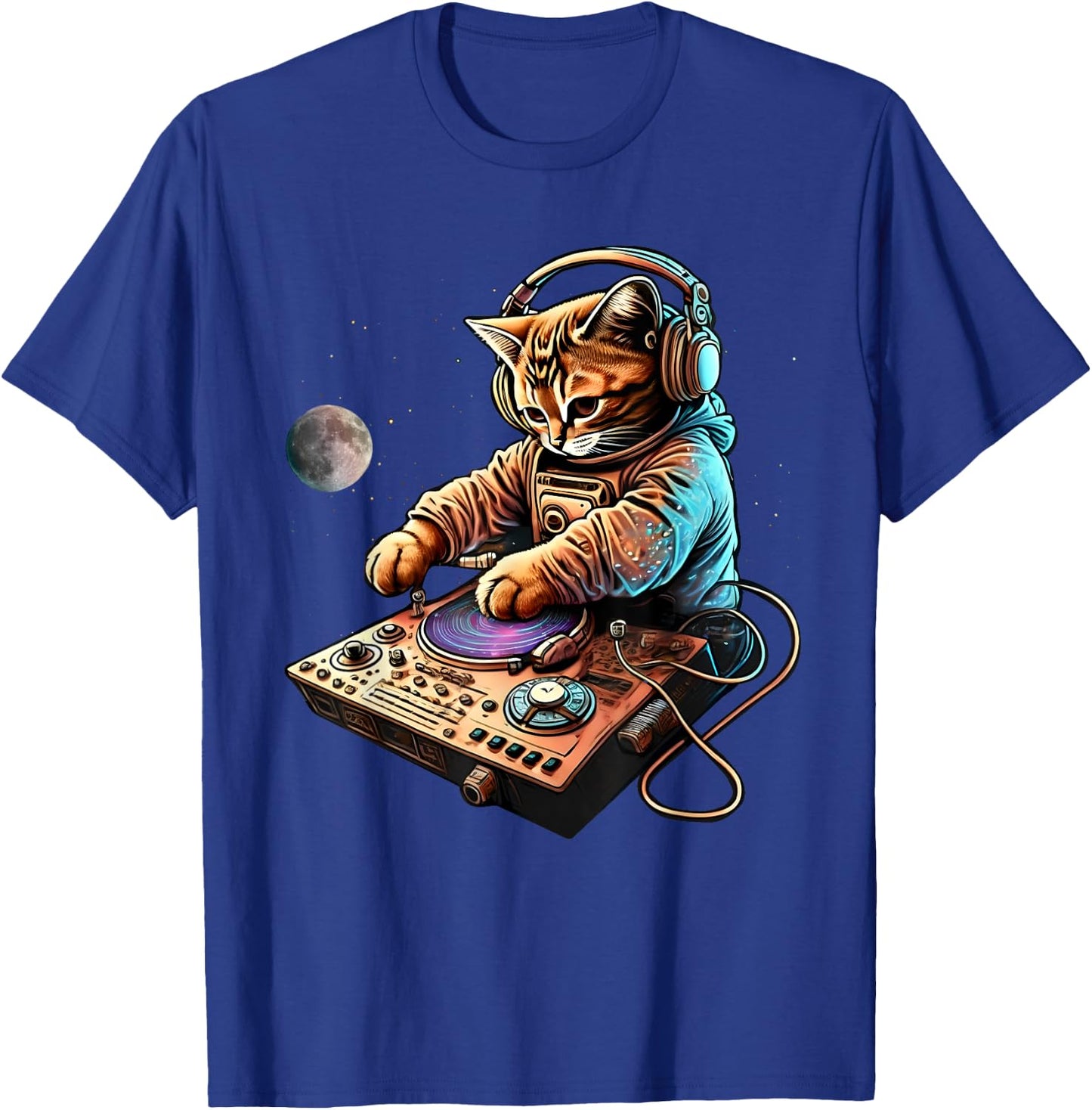 DJ Cat, Cute Space Cat Disc Jockey Cat in Astronaut Suit T-Shirt - T-Shirt | Royal