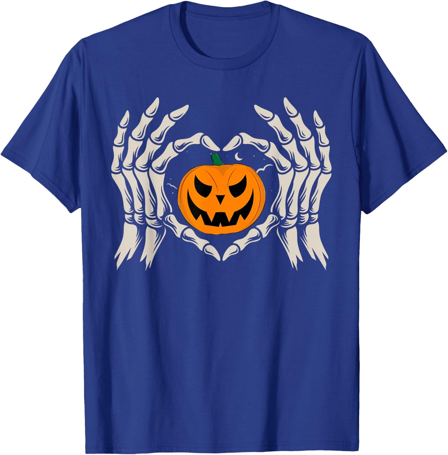 Skeleton Hand Heart with Pumpkin Halloween Funny Bones Love T-Shirt - T-Shirt | Royal