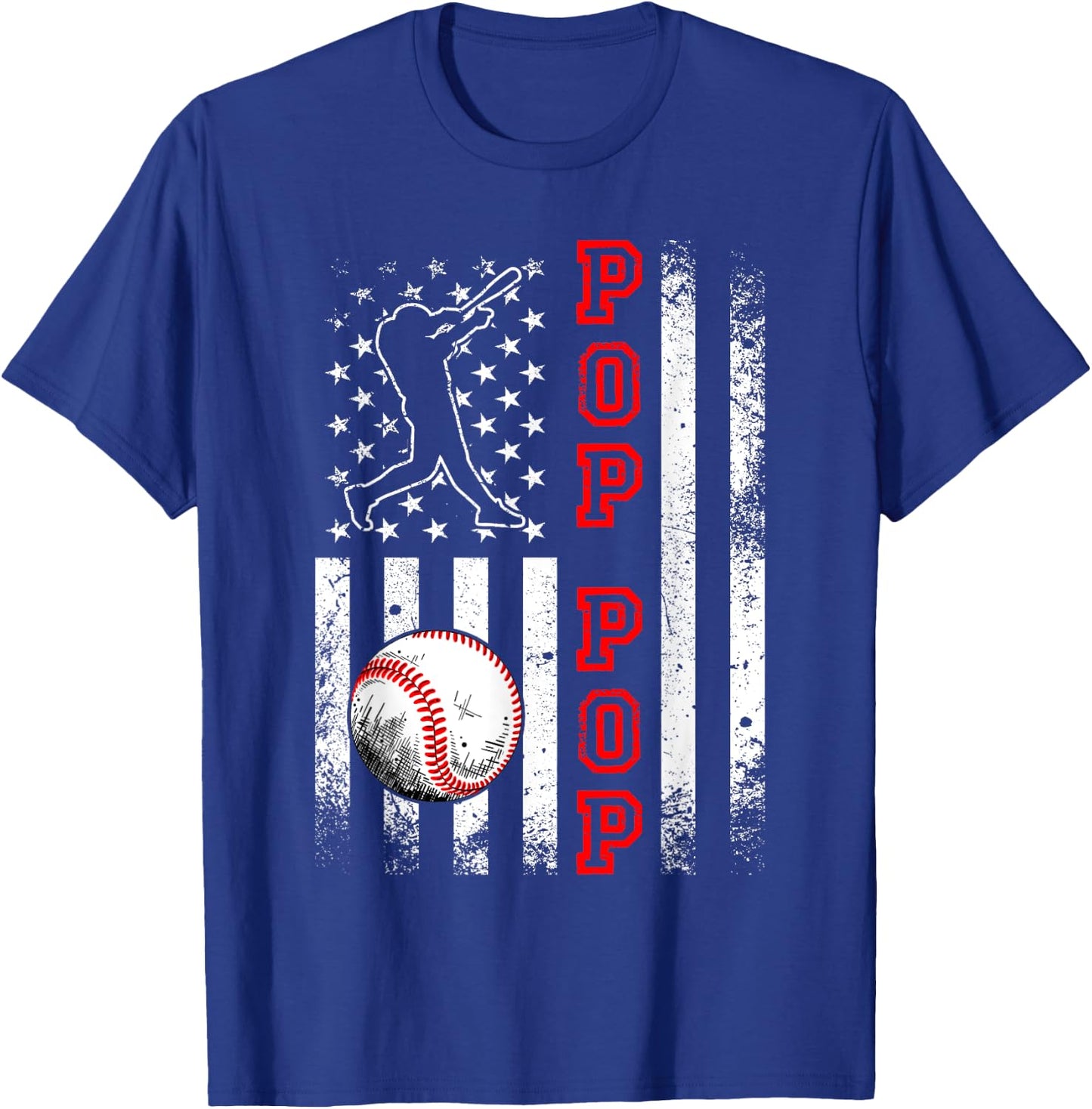 Baseball Pop Pop American Flag Funny Vintage Baseball Lovers T-Shirt - T-Shirt | Royal