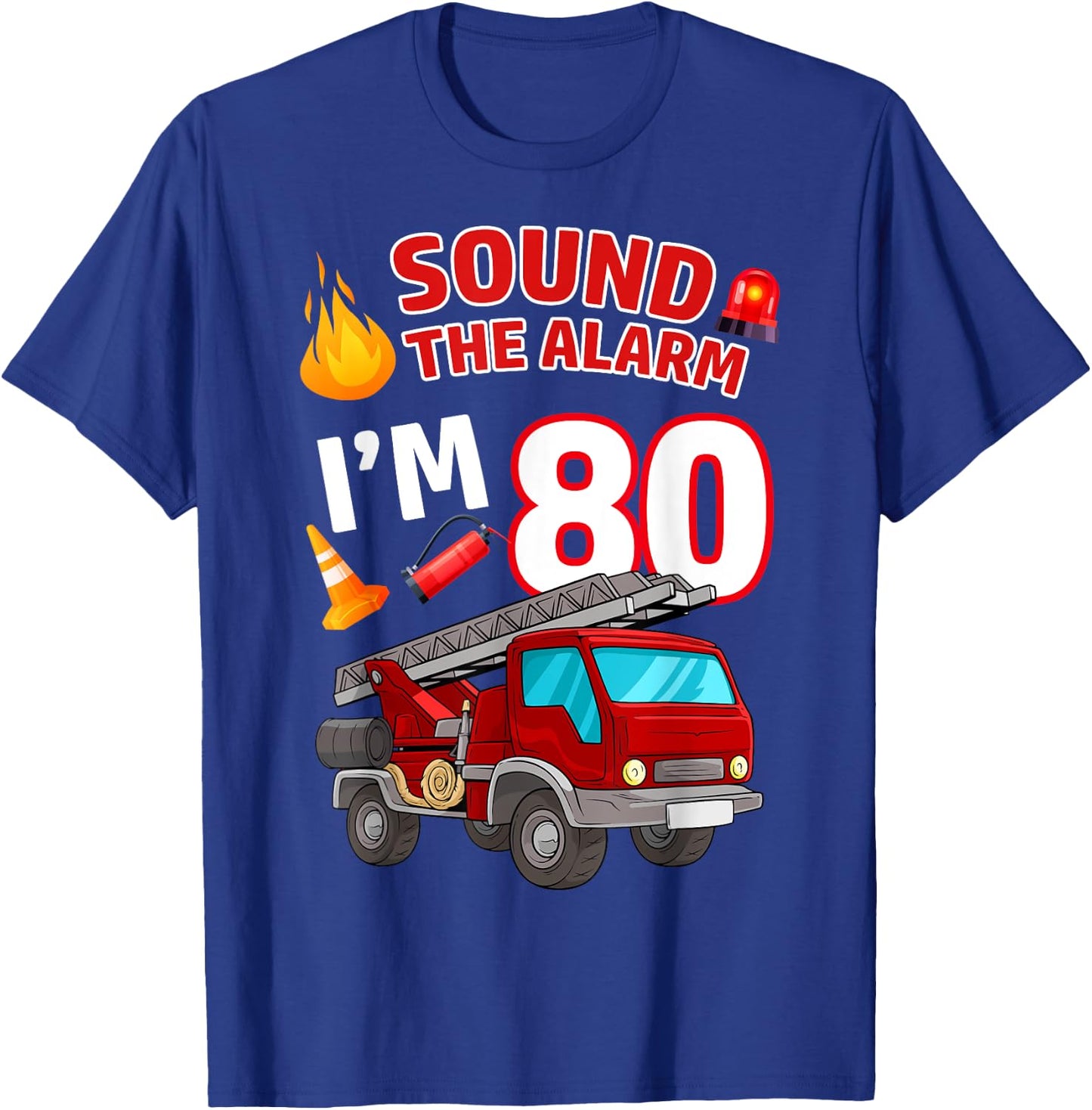 Fire Truck 80th Birthday Firefighter Fireman 80 Year Old T-Shirt - T-Shirt | Royal