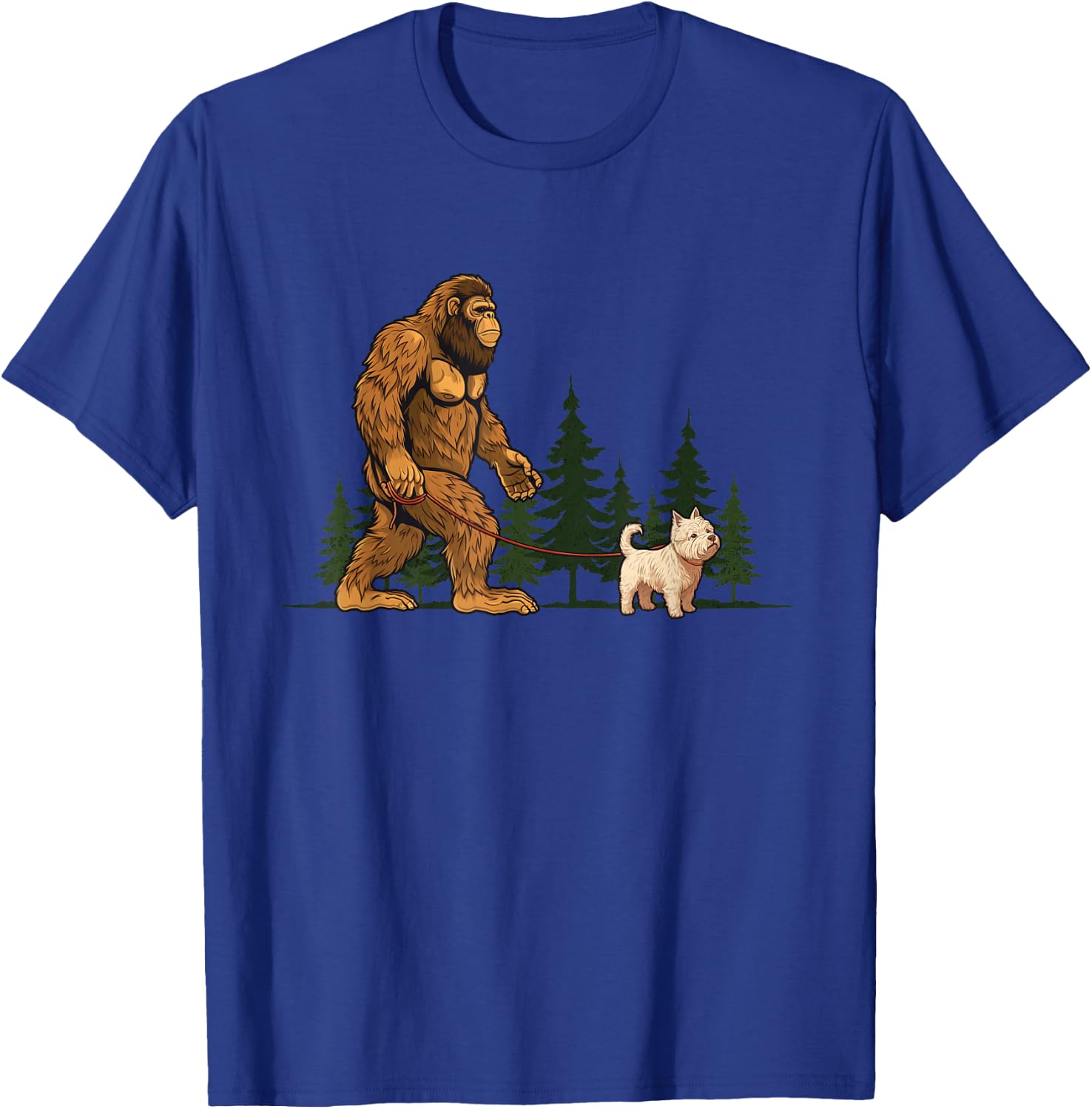 Funny West Highland White Terrier Westie Bigfoot Dog Walking T-Shirt - T-Shirt | Royal