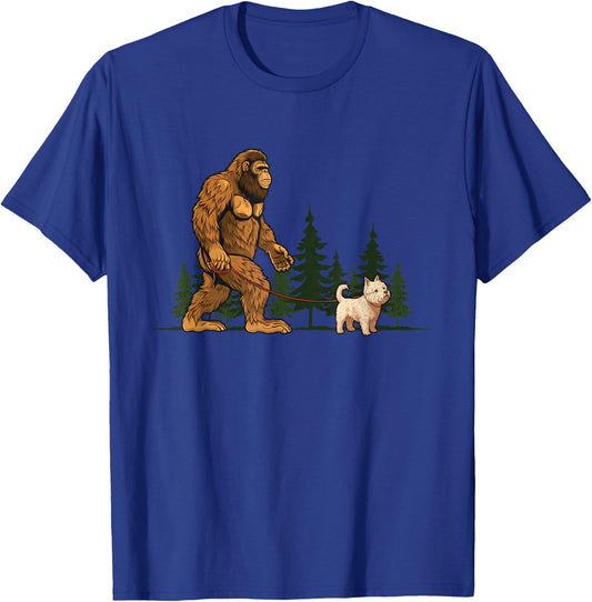 Funny West Highland White Terrier Westie Bigfoot Dog Walking T-Shirt - T-Shirt | Royal