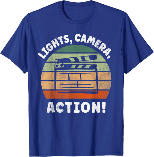 Lights Camera Action Movie Director Movie Clapper Board T-Shirt - T-Shirt | Royal