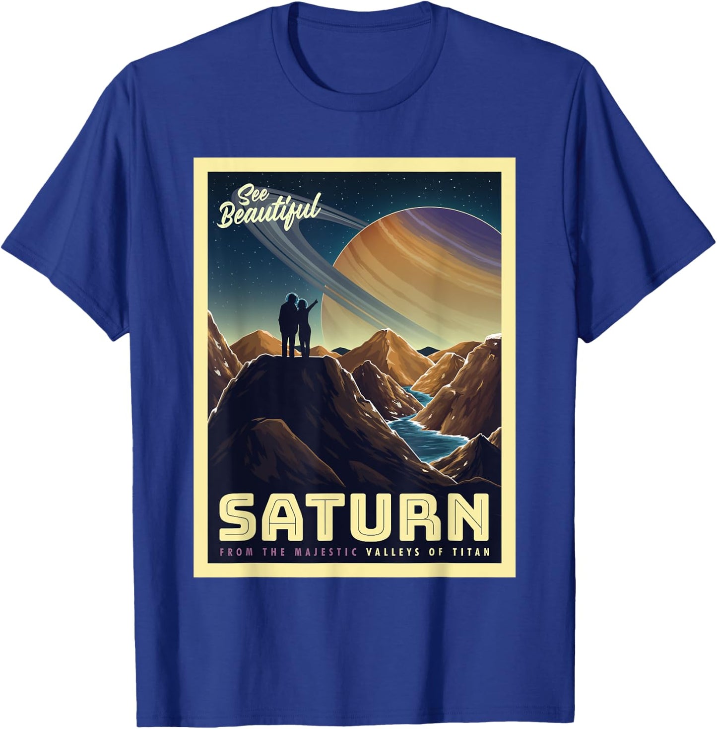 Retro Space Tourism Saturn Valleys of Titan T-Shirt - T-Shirt | Royal